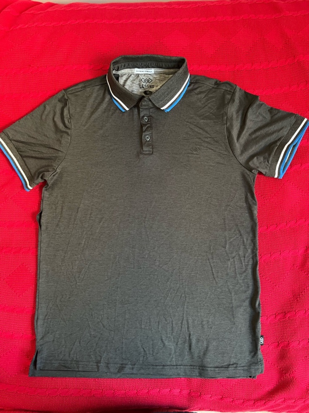 Legend Men’s Charcoal Polo with Blue-Trim Collar
